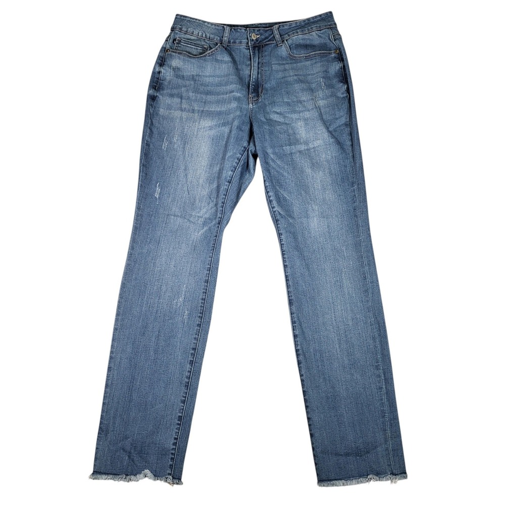 Judy Blue Jeans Womens 14W (Fits 33x33) Boyfriend Fit Raw Hem Blue Denim Relaxed